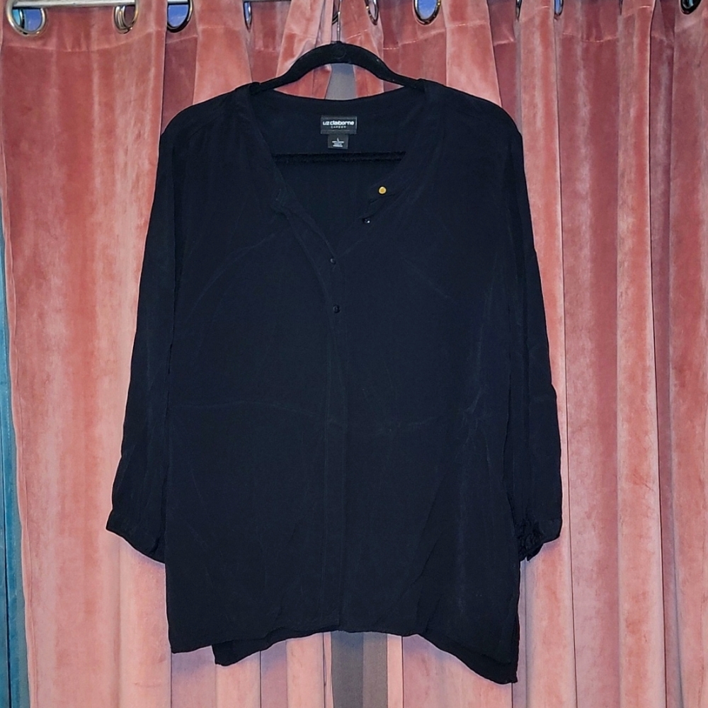 Black Liz Claiborne Rayon 3/4 Blouse - Size Large